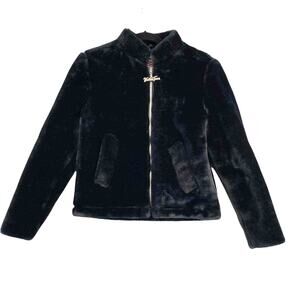 VTG Faux Fur Coat Jacket S Black USA Glam Goth Retro Crop Event Winter Preppy 90